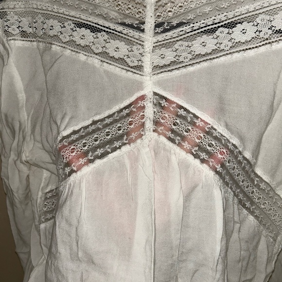 Free People Wild wind crisp white button up collared lace shirt extra snamall - Picture 7 of 13